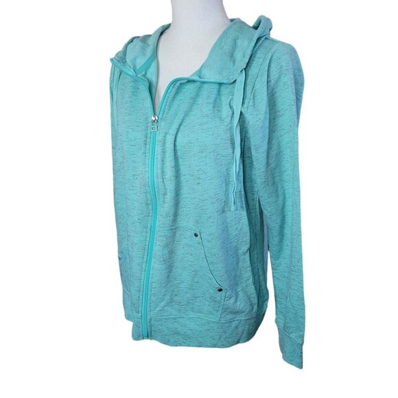 Made for Life Full Zip Sweatshirt Hooded Drawstring Womens Large Blue Green - Picture 2 of 11
